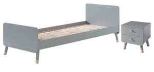 Set Pat Single și Noptieră pentru Copii, 90x200 cm, Gri (Pin Masiv și MDF) – Billy – Vipack - Img 2