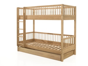 Set Pat Supraetajat Forrest Oak pentru Camera Copii, 90x200 cm, cu Sertar Pat, din Lemn Masiv de Stejar, Natur – Vipack - Img 5