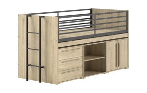 Set SAM în finisaj de stejar este format dintr-un Pat copii (90 x 200 cm), o bibliotecă, o comodă cu 2 uși și o comodă cu 3 sertare. - Img 1