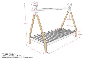 Set TIPI este format din Pat copii înalt fără gard (90 x 200 cm), un sertar în culoare culoare lemn natural și un set de textile asortate. - Img 3