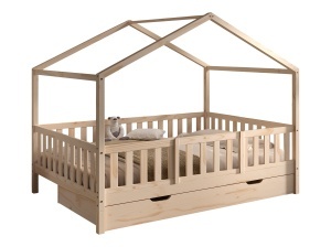 This DALLAS combination in natural consists of a house bed (140 x 200 cm) with bed drawer and safety rail.