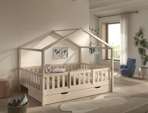 This DALLAS combination in natural consists of a house bed (140 x 200 cm) with bed drawer and safety rail. - Img 2