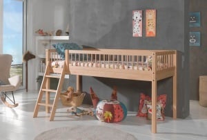 This FORREST BEECH combination in natural beech consists of a mid-high sleeper bed (90 x 200 cm) and a matching textile set. - Img 1