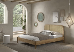 This OLIVE combination consists of a double bed (160 x 200 cm) with a rattan headboard and two bedside tables with rattan. - Img 4