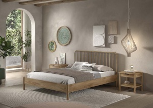 This OLIVE combination consists of a double bed (160 x 200 cm) with a slatted headboard and two bedside tables with drawer. - Img 2