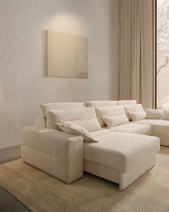 Canapea Ares 254 cm, extensibilă electric cu ladă, structură lemn de pin și MDF, brațe cu spațiu depozitare