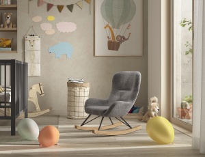 Mini balansoar pentru copii ROCKY, antracit, cu tapițerie bouclé, confortabil și decorativ – Vipack - Img 1