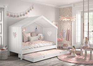 Pat Căsuță AMORI pentru Copii, 90x200 cm, Alb, cu Sertar Multifuncțional – Vipack - Img 1