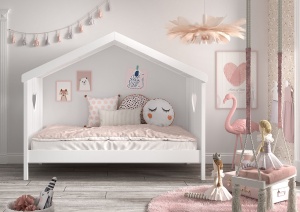 Pat Căsuță AMORI pentru Copii, 90x200 cm, Alb, cu Sertar și Protecție – Vipack - Img 8