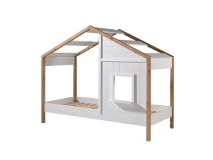 Pat Căsuță pentru Copii, 90x200 cm, Alb/Natural (Pin Masiv și MDF) – Babs – Vipack - Img 2
