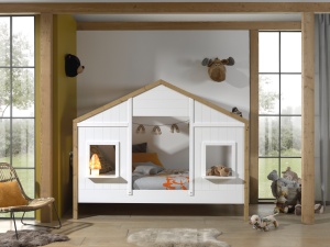 Pat Căsuță pentru Copii, 90x200 cm, Alb/Natural (Pin Masiv și MDF) – Babs – Vipack - Img 3