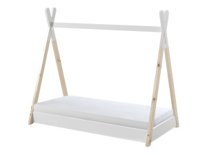 Pat copii ALB/NATURAL pentru copii (70 x 140 cm) din colecția TIPI este fabricat din pin masiv. - Img 2