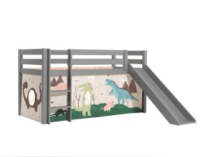 Pat copii cu tobogan, înălțime medie, gri, 90x200 cm, somieră inclusă, husă Dino – Vipack Pino - Img 2
