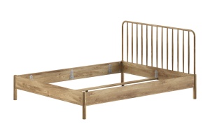 Pat dublu OLIVE, 160 x 200 cm, cu tăblie cu lamele rotunjite și aspect lemn de stejar, design modern, fără somieră inclusă, cu noptieră cu două rafturi deschise – Vipack - Img 3