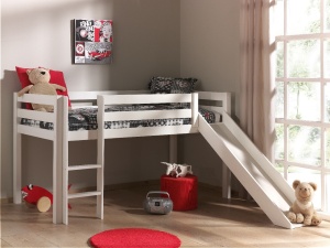 Pat înălțat copii VIPACK Pino cu tobogan, 90 x 200 cm, alb, înălțime 115 cm - Img 2