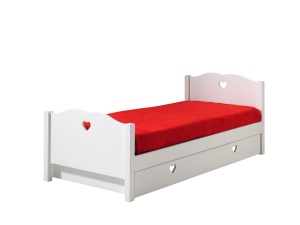 Pat Individual AMORI pentru Copii, 90x200 cm, Alb (Pin Masiv și MDF), Design Romantic, cu Sertar Multifuncțional – Vipack - Img 2