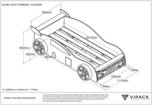 Pat Mașină de Curse NIGHT SPEEDER pentru Copii, 90x200 cm, Roșu (MDF) – Auto – Vipack - Img 3