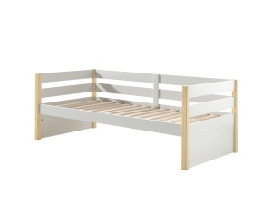 Pat pentru copii MARGRIT, 90 x 200 cm, alb cu tonuri naturale, cu pat trundle pentru dormit sau depozitare – Vipack - Img 5