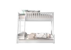Pat pentru copii SCOTT, alb, 140 x 200 cm + 90 x 200 cm, din pin scandinav și MDF, cu somiere incluse și sertar mare pentru loc de dormit suplimentar – Vipack - Img 3