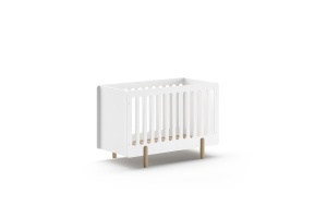 Pat pentru copii SMILE, 60 x 120 cm, alb, cu bare rezistente și bază reglabilă, picioare rotunjite din lemn natural – Vipack - Img 2