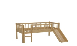 Pat Semi-Înălțat (Mid Sleeper) Forrest Oak 90x200 cm, pentru Camera Copii, din Lemn de Stejar, Natur, cu Tobogan și Sertare – Vipack - Img 5