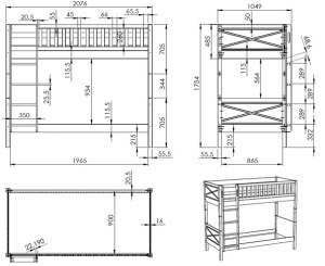 Pat supraetajat pentru copii SCOTT, alb, 90 x 200 cm, din pin scandinav masiv, cu somiere incluse – Vipack - Img 4