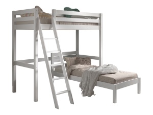 Pat suprapus alb pentru copii PINO, 90 x 200 cm, cu pat de o persoană 90 x 200 cm dedesubt, din pin scandinav – Vipack - Img 2