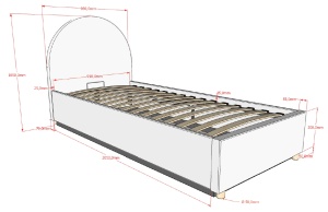 Pat tapițat pentru copii MOON, 90 x 200 cm, roz, cu țesătură bouclé și spațiu de depozitare – Vipack - Img 4
