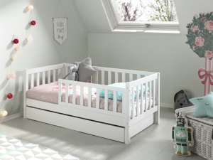 Pat Toddler alb pentru copii mici, 70 x 140 cm, cu sertar de depozitare – Vipack - Img 1