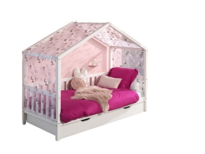 Perdea cu Model Fluturi, Accesoriu Pat pentru Copii, Alb/Roz – Dallas – Vipack - Img 2