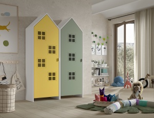 Set 2 Dulapuri pentru Copii Căsuță, Galben și Verde, (MDF) – CASAMI BRUGES – Vipack - Img 1