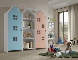 Set 3 Dulapuri pentru Copii Căsuță, Albastru și Alb, (MDF) – CASAMI BRUGES – Vipack - Img 1
