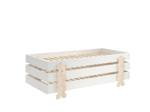 Set 3 paturi stivuibile pentru copii MODULO, alb, din MDF și pin masiv, cu somiere cu lamele incluse – Vipack - Img 2