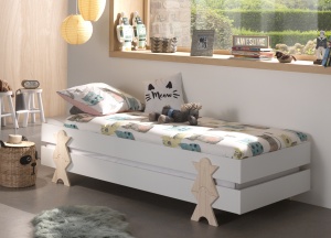 Set 4 paturi stivuibile pentru copii MODULO, alb, 90 x 200 cm, cu picioare în formă de zâmbet – Vipack - Img 1
