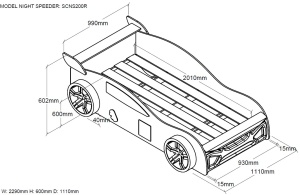Set Cameră Auto pentru Copii: Pat Mașină de Curse NIGHT SPEEDER și Dulap Benzinărie, 2 Piese, Roșu (MDF) – Vipack - Img 3