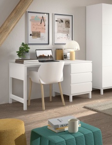 Set Complet Mobilier Cameră Copii EVA: Pat 90x200 cm, Noptieră, Dulap 2 Uși și Birou cu Sertare, Alb – Vipack - Img 3