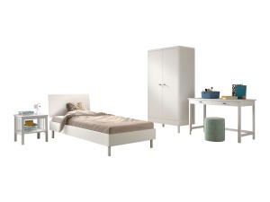 Set Complet Mobilier Camera Copii Forrest Beech, Pat 90x200 cm, Dulap cu 2 Uși, Noptieră și Birou, din Lemn de Fag Lăcuit Alb – Vipack - Img 6