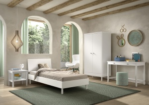 Set Complet Mobilier Camera Copii Forrest Beech, Pat 90x200 cm, Dulap cu 2 Uși, Noptieră și Birou, din Lemn de Fag Lăcuit Alb – Vipack - Img 1