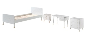 Set Dormitor Complet pentru Copii, 4 Piese, 90x200 cm, Alb Satinat (Pin Masiv și MDF) – Billy – Vipack - Img 2