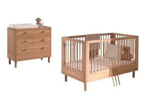 Set Mobilier Cameră Bebelus Forrest Oak, din Lemn Masiv de Stejar, Natur: Pătuț Convertibil (70x140 cm) și Comodă cu 3 Sertare – Vipack - Img 7