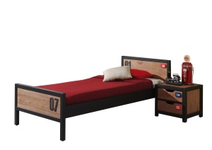 Set Mobilier Cameră Copii ALEX, 2 Piese, Pat 90x200 cm, Somieră Inclusă, Pin Masiv și Metal Negru – Vipack - Img 2