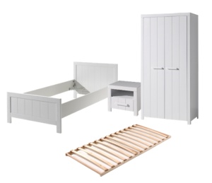 Set Mobilier Cameră Copii ERIK: Pat 90x200 cm, Dulap cu 2 Uși și Noptieră, Alb – Vipack - Img 5