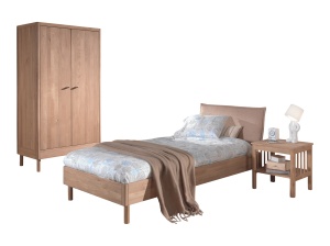 Set Mobilier Camera Copii Forrest Oak, Pat 90x200 cm, Dulap cu 2 Uși și Noptieră, din Lemn Masiv de Stejar, Natur – Vipack - Img 7