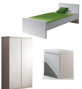 Set Mobilier Cameră Lara pentru Copii/Tineri, Alb – Pat 90x200 cm, Noptieră și Dulap 2 Uși – Vipack - Img 2