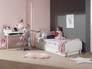 Set Mobilier Kiddy pentru Camera Copii – Pat 90x200 cm, Sertar Pat & Birou – Alb – Vipack