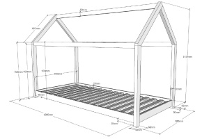 Set Pat Căsuță cu Saltea, Alb, 90 x 200 cm (Pin Masiv) – CABANE – Vipack - Img 4