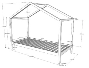 Set Pat Căsuță, cu Sertar, Natur, 90 x 200 cm, Pin Masiv – Dallas – Vipack - Img 3