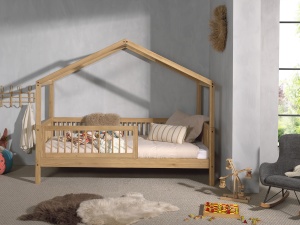 Set Pat Căsuță Forrest Oak pentru Camera Copii, 90x200 cm, cu Barieră Suplimentară, din Lemn Masiv de Stejar, Natur – Vipack - Img 2