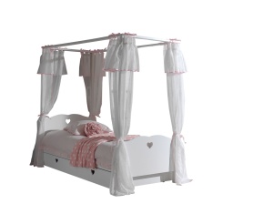 Set Pat cu Baldachin AMORI pentru Copii, 90x200 cm, Alb, cu Sertar și Set Textil Roz – Vipack - Img 2