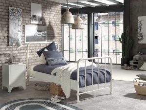Set Pat Metalic și Noptieră, Alb, 90 x 200 cm (Metal) – BRONXX – Vipack